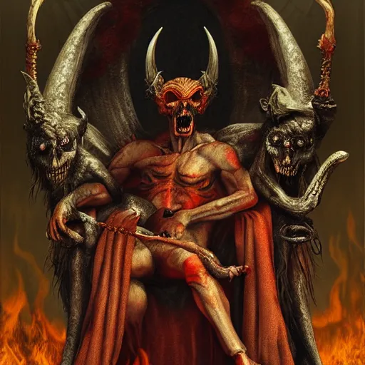 Prompt: Satan takes his seat on the throne of the underworld, hyperrealistic, dark fantasy art, renaissance painting, high detail, ultra hd, 4k, dungeons and dragons, heavy metal