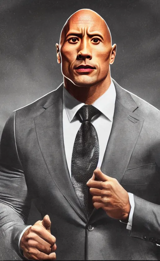 Image similar to dwayne johnson wearing a suit as the president of the united states, dynamic lighting, photorealistic fantasy concept art, trending on art station, stunning visuals, creative, cinematic, ultra detailed