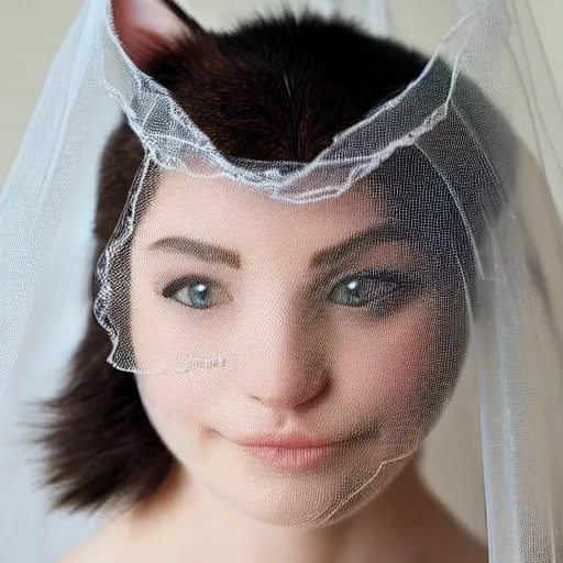 Prompt: cute kitten wearing a bride veil