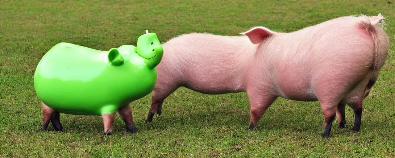 Prompt: a cute green pear animal with hooves and a pig nose; nature photography