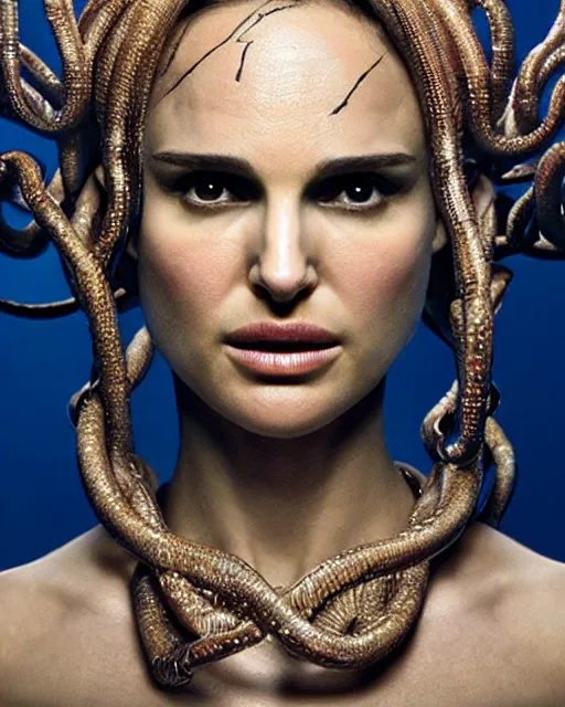 Prompt: natalie portman as medusa, weta hyperrealism cinematic lighting and composition, vibrant