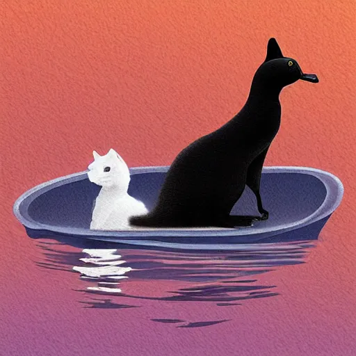 Prompt: a cat riding a duck, digital art