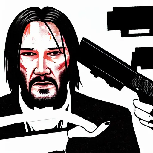 Prompt: portrait photo of a gangster like a fusion between John Wick and Morpheus pointing a gun at the camera, menacingly