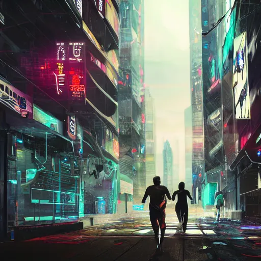 Image similar to people running away from crypto scared, cyberpunk art, ultrarealistic, 8k