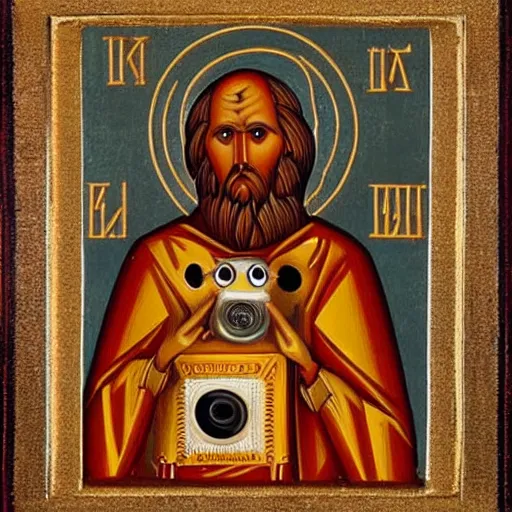 Image similar to wall-e robot, russian orthodox icon