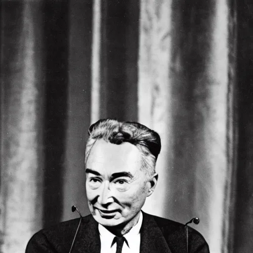 Image similar to color photo of robert oppenheimer giving ted talk