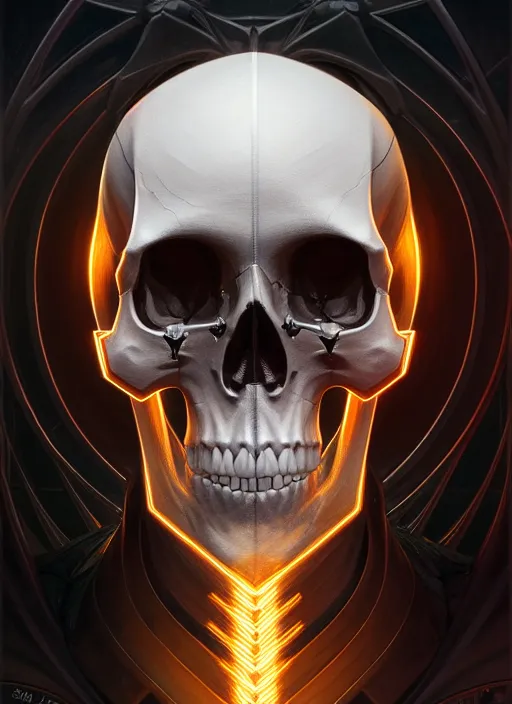 Prompt: symmetry!! portrait of skull, sci - fi, intricate, elegant, highly detailed, digital painting, artstation, concept art, smooth, sharp focus, illustration, art by artgerm and greg rutkowski and alphonse mucha, 8 k