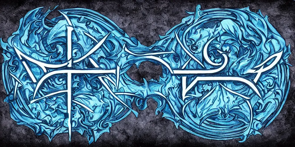 Image similar to symmetrical death metal logo of the word subsume, cerulean, super detailed!