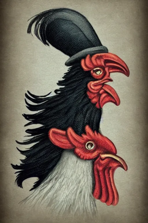 Prompt: ! dream! dream! dream portrait of a rooster, with top hat!!! and monocle!!!