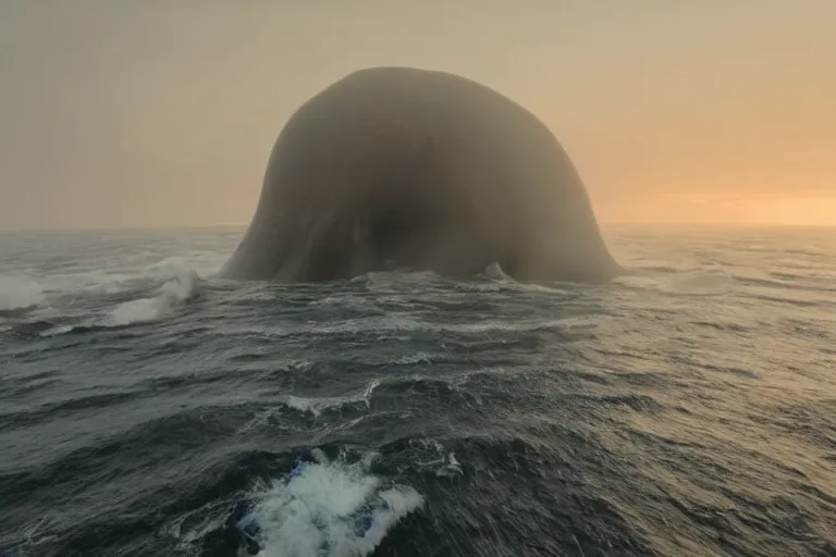 Image similar to giant VFX movie of cthulhu rising out of the ocean in Malibu morning natural light by Emmanuel Lubezki