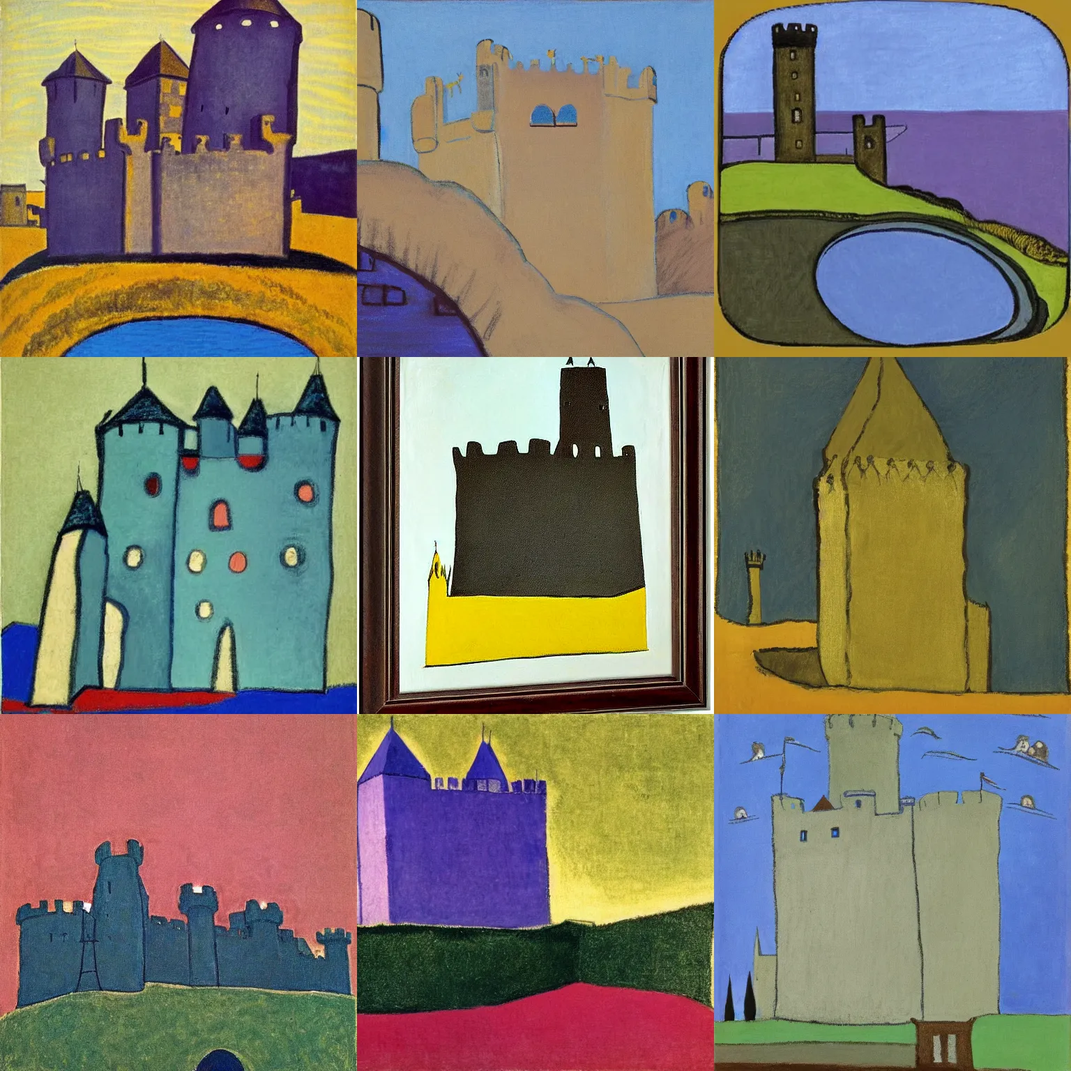 Prompt: medieval castle, by milton avery