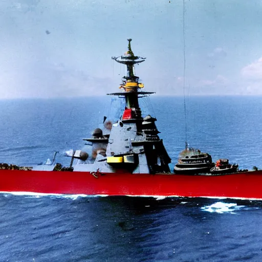 Image similar to color photo of japanese battleship yamato, hyperdetailed, clolor photograph