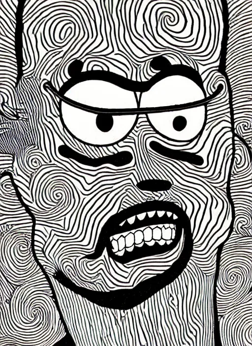 Image similar to junji ito style homer simpson, intricate, highly detailed, illustration, art by junji ito, junji ito