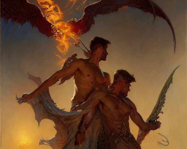 Image similar to attractive lucifer morning star summons death of the endless. highly detailed painting by gaston bussiere, craig mullins, j. c. leyendecker 8 k