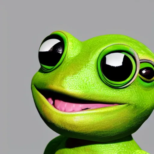 Image similar to a madge - pepe - the - frog, looking more depressed than usual, quivering lips, fists in the air, sweat flying, cgi render, zbrush, octane, keyshot render