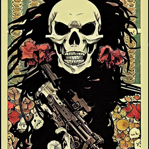 Image similar to anime manga skull portrait boy soldier ape skeleton illustration detailed patterns art Geof Darrow and Phil hale and Ashley wood and Ilya repin alphonse mucha pop art nouveau