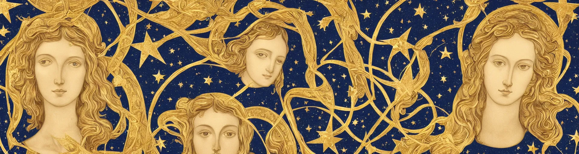 Prompt: symmetrical face, saint Woman, beautiful, gracious, gravitas, baroque marble and gold in space, stars, clouds