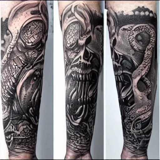 Image similar to a lovecraftian, old gods themed tattoo sleeve, covering a persons entire arm, intricate detail