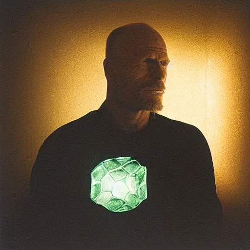 Image similar to Pâte de verre art representing Ed Harris, studio lighting, F 1.4 Kodak Portra