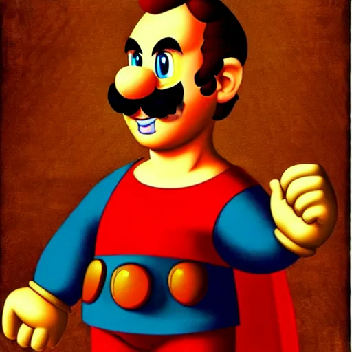 Image similar to a beautiful portrait of super - mario!!!!!! renaissance painting by da vinci featured on artstation