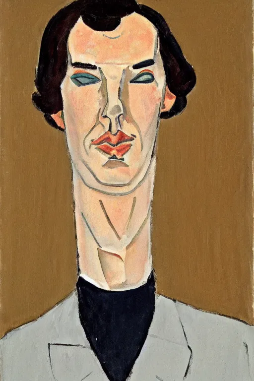 Prompt: portrait of benedict cumberbatch, painted by amedeo modigliani