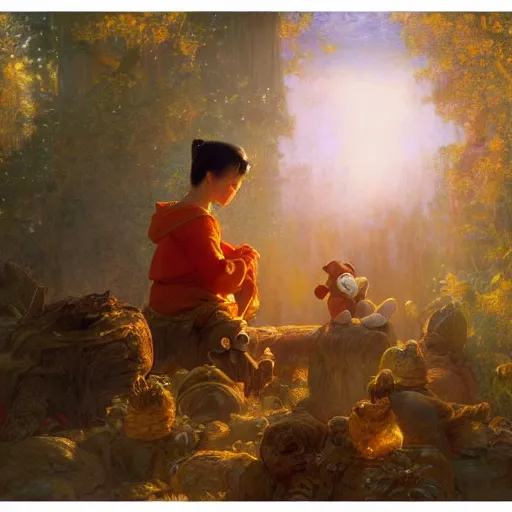 Image similar to xi pingping as winnie the pooh, radiant light, caustics, heroic, bright iridescent light, by gaston bussiere, bayard wu, greg rutkowski, maxim verehin