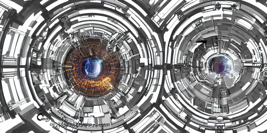 Image similar to inside a functioning fusion reactor, helix and plasma, symmetrical, by Studio Ghibli and Greg Rukowski