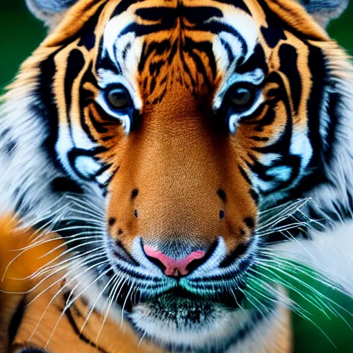 Prompt: portrait photo still of tiger with an elephant trunk!!!. 8 k, 8 5 mm f 1. 8