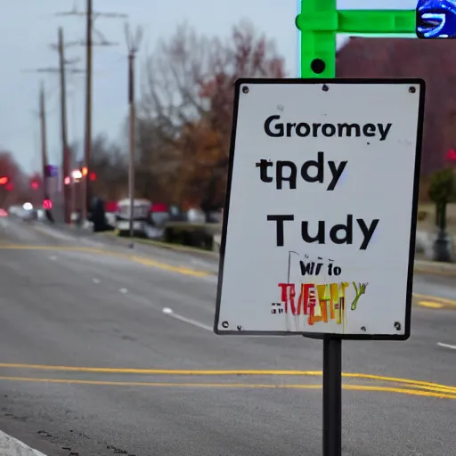 Prompt: a road sign that says googly Tuesday