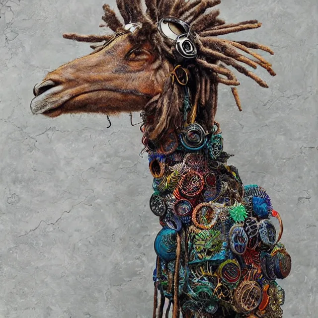 Image similar to llama with dreadlocks, industrial scifi, by mandy jurgens, ernst haeckel, el anatsui, james jean