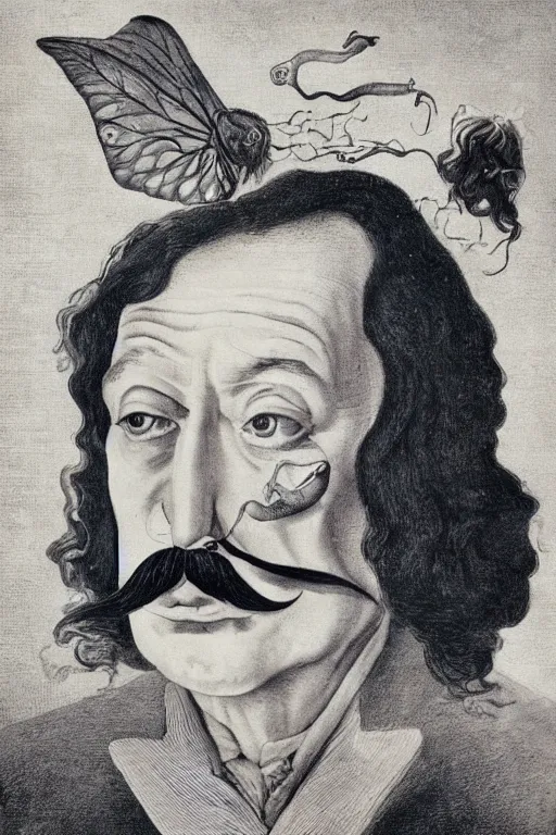 Prompt: salvadore dali mustache, by maria sibylla merian