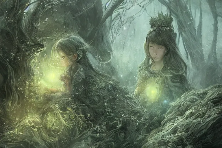 Image similar to green fairy land, beautiful, mesmerizing, concept art, highly detailed, smooth, fantastical, cinematic, artstation, inspired by monstress, sana takeda