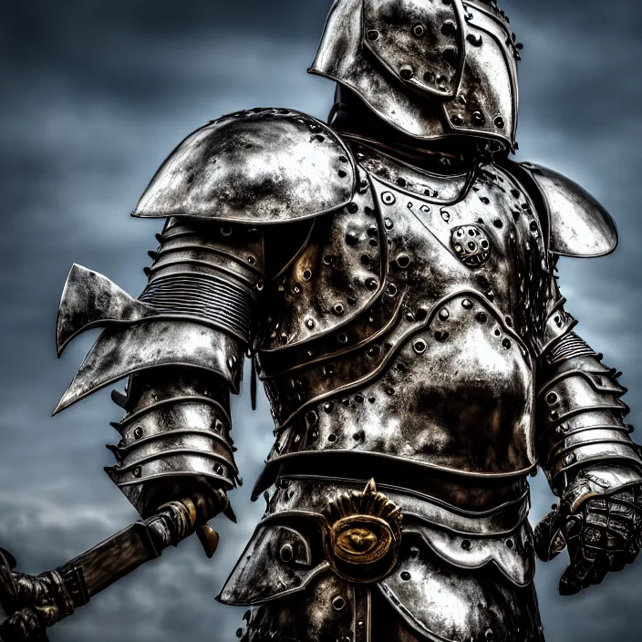 Image similar to photo of a warrior with metal bear themed armour, highly detailed, 4 k, hdr, smooth, sharp focus, high resolution, award - winning photo