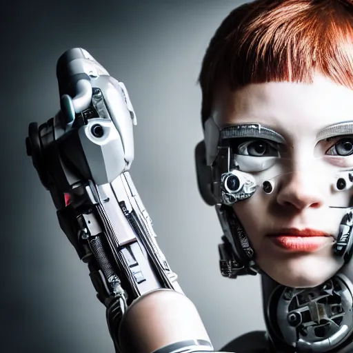 Image similar to photography of young female cyborg