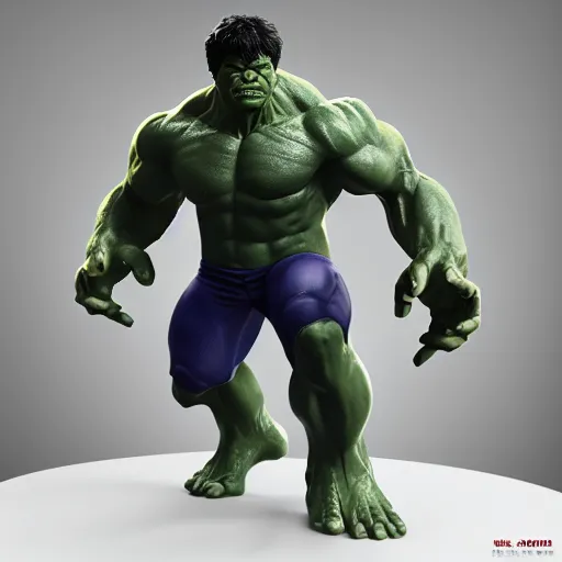 Image similar to of a 3d clay model of the incredible hulk, ultra fine detail, hair strands, ultra high resolution, fine texture detail, miniature painting techniques, perfect proportions, marvel cinematic universe, eric bana