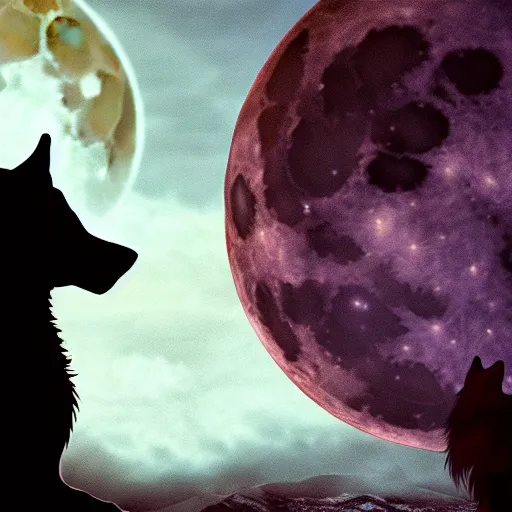 Prompt: werewolf howling to the shiny moon, red sky, 4 k, cinematic composition, dark fantasy, hyper detailed