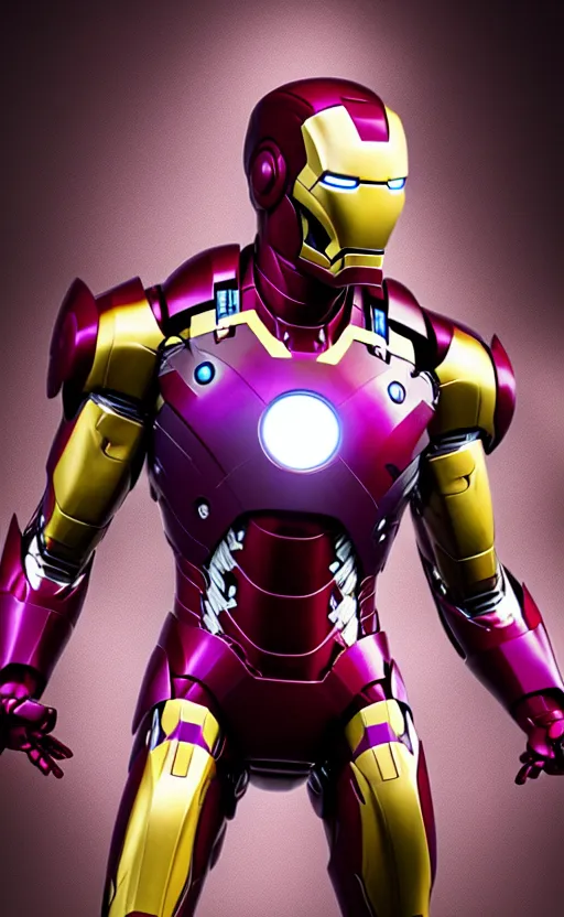 Image similar to iron man's suit but the color scheme is royal purple and gold, octane render, photorealistic, realistic shading, cinematic, detailed textures