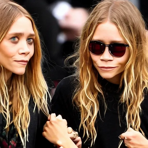 Image similar to mary kate and ashley olsen arm fist fighting