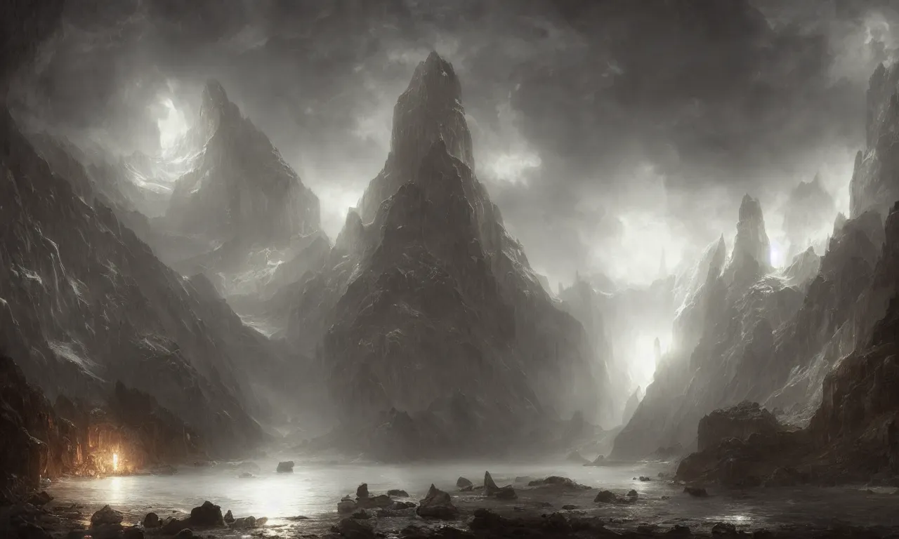 Prompt: great hall of the mountain king. andreas achenbach, artgerm, mikko lagerstedt, zack snyder, tokujin yoshioka