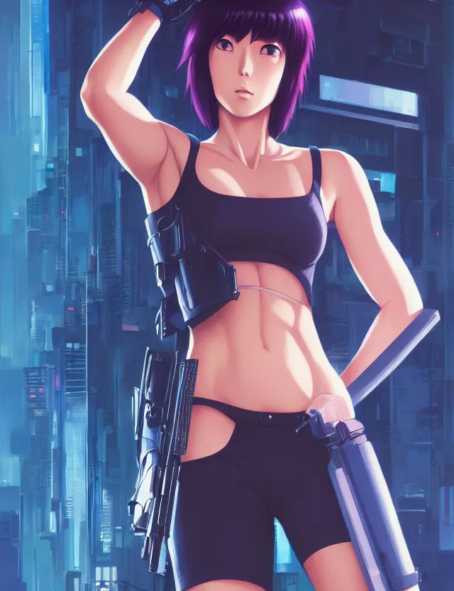 Image similar to a fullbody portrait of motoko kusanagi the major ghost in the shell : : stand alone complex, under repairs, maintenance : : by ilya kuvshinov, rossdraws, artgerm, sola digital arts, anti aliasing, raytracing : :