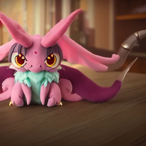 Prompt: cute fumo plush of a wyrm, horns, anime girl, bokeh, vray