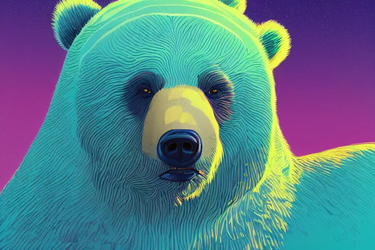 Prompt: Adorably cute portrait of Grizzly bear, artstation winner by Victo Ngai, Kilian Eng and by Jake Parker, swirly vibrant color lines, winning-award masterpiece, fantastically gaudy, aesthetic octane render, 8K HD Resolution