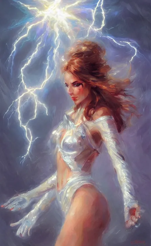 Image similar to Lightning goddessl. by Konstantin Razumov, horror scene, highly detailded