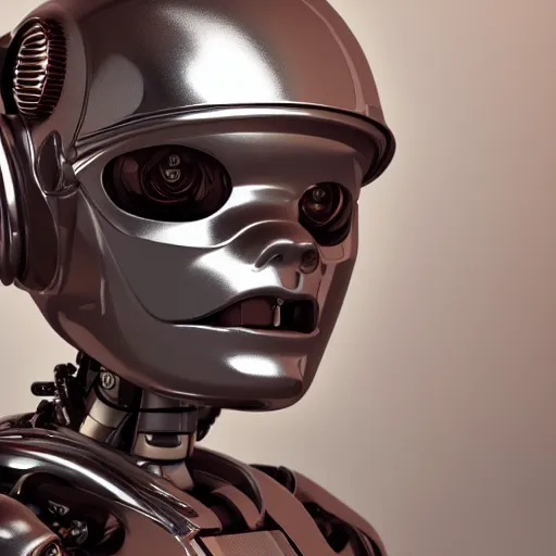 Image similar to portrait of a chrome robot with a humanoid face, insanely detailed intricate octane render, 8 k artistic photography, photorealistic