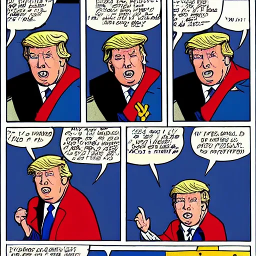 Prompt: Donald Trump in a Superman comic strip