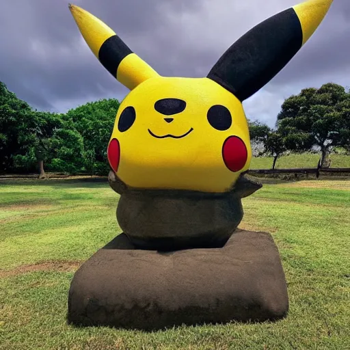 Prompt: pikachu as a moai statue, portrait photo