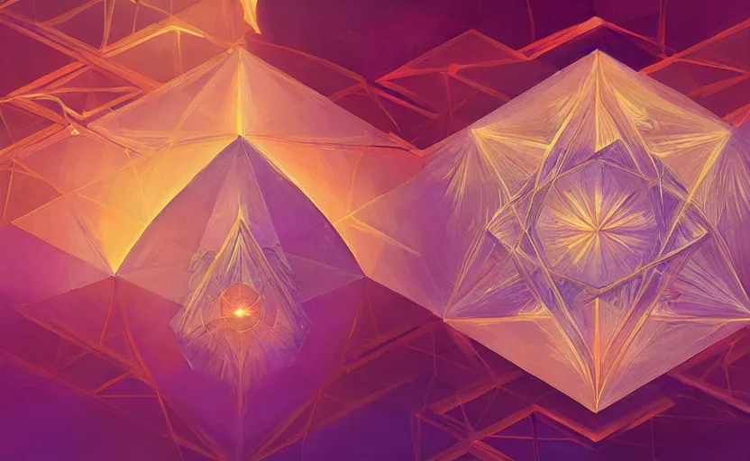 Prompt: a painting of a sacred geometry trending on artstation in the style of greg rutkowski, 3 d, fractal, 4 d, endless, rainbow, geometric tesseract, symmetry, wallpaper, sacred, 5 d