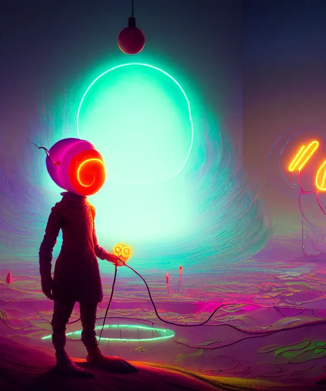 Image similar to Portrait of a young techno-mage casts glowing neon magic. Barchans and dunes. Art by Alexander Jansson and Agnes Lawrence Pelton and Anna Dittmann, Simon Stalenhag, Arthur Rackham. Masterpiece, fantasy art, 8k, octane render, cinematic, beautiful lighting