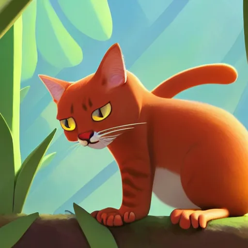 Image similar to goro fujita illustration a young little cat in the jungle by goro fujita, painting by goro fujita, sharp focus, highly detailed, artstation