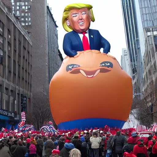Prompt: an inflatable donald trump balloon at the macy's day thanksgiving parade, hyperreal - w 1 0 2 4
